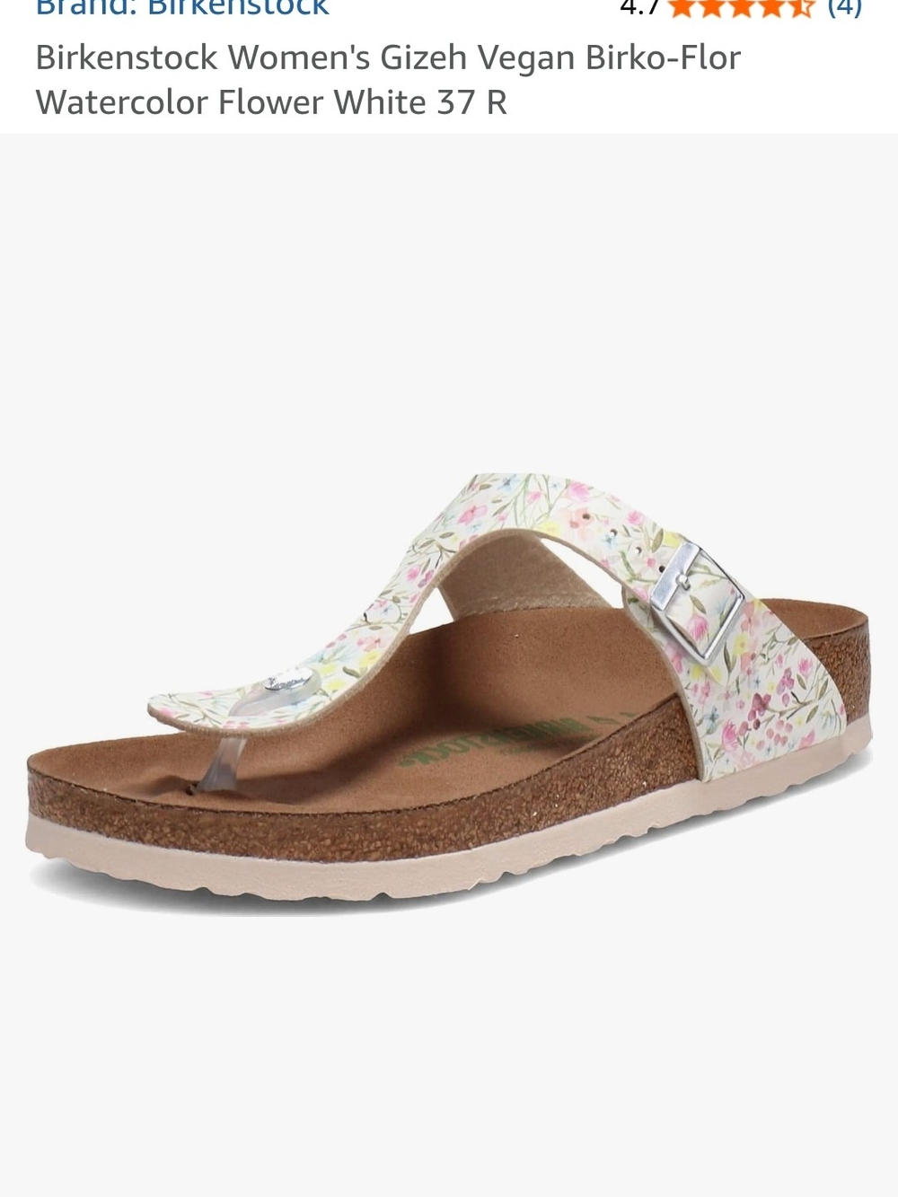 Birkenstock White Floral Watercolor Gizeh Vegan Thong Sandal Size 36 (6.5-7)